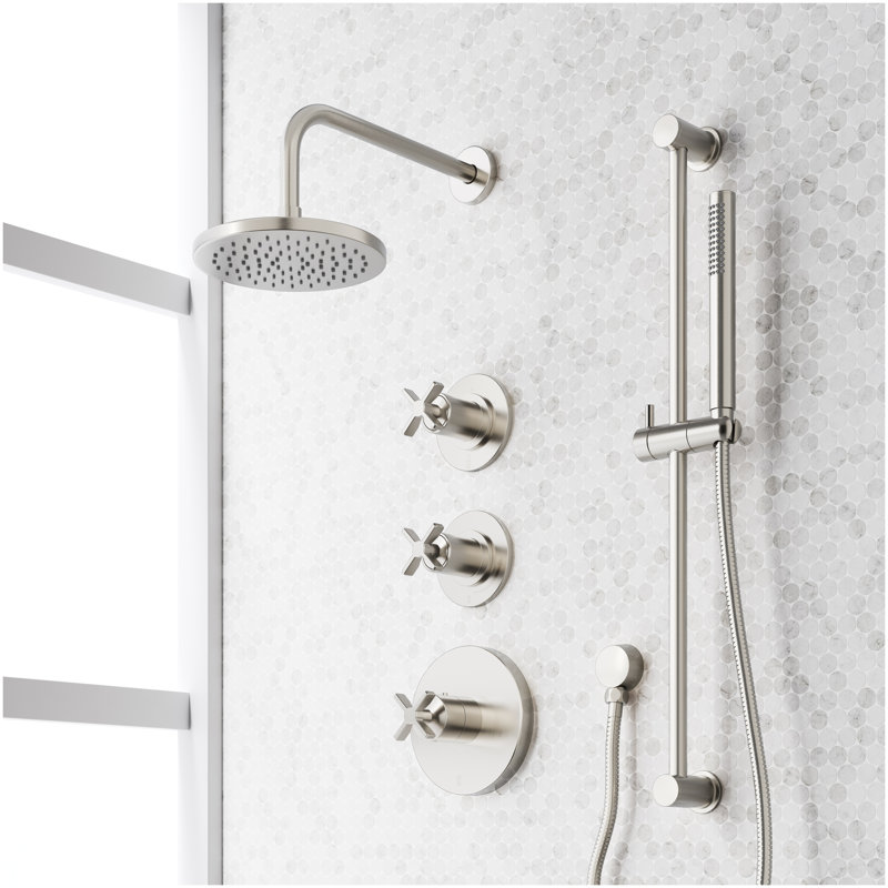 Vassor Thermostatic Shower System With Slide Bar and Hand Shower - Brushed Nickel, Brushed Nickel
