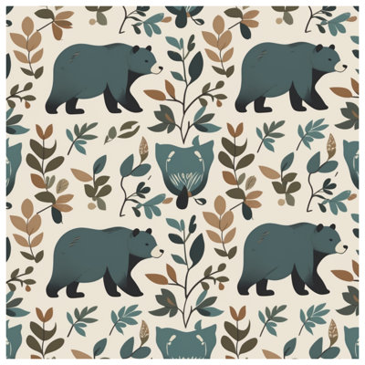 Bear Botanical Illustration Wall Tapestry - Bear Wall Decor