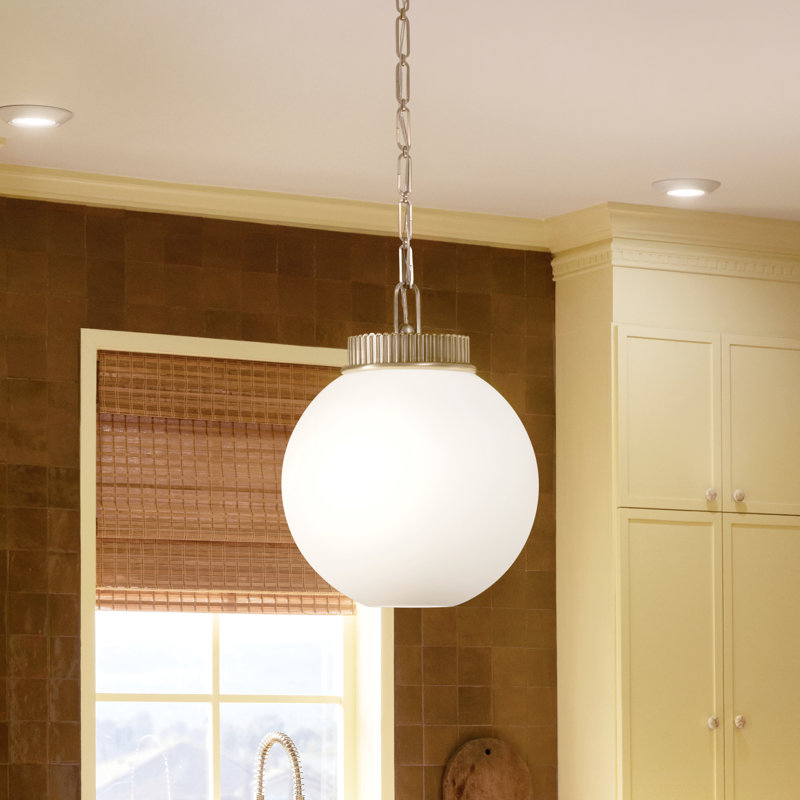 Andorra 15-inch 1-Light Pendant in Champagne Bronze with Satin Etched Opal Glass Globe, Champagne Bronze