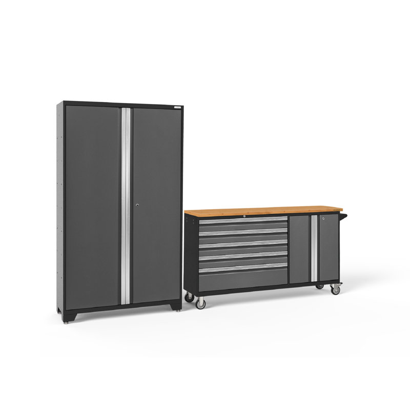Bold Series 2 Piece Garage Storage Cabinet, Gray, Bamboo