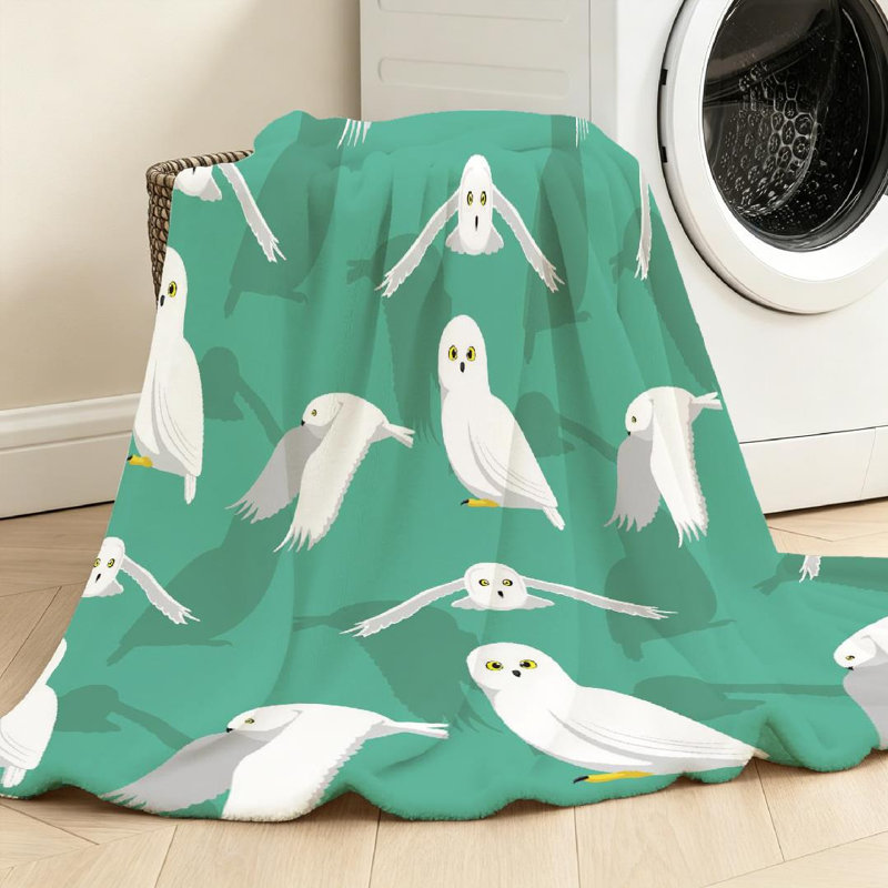 Jeté transparent en flanelle molletonnée très douce, impression d'un seul côté mignon chouette des neiges, Jeté 30 po x 40 po