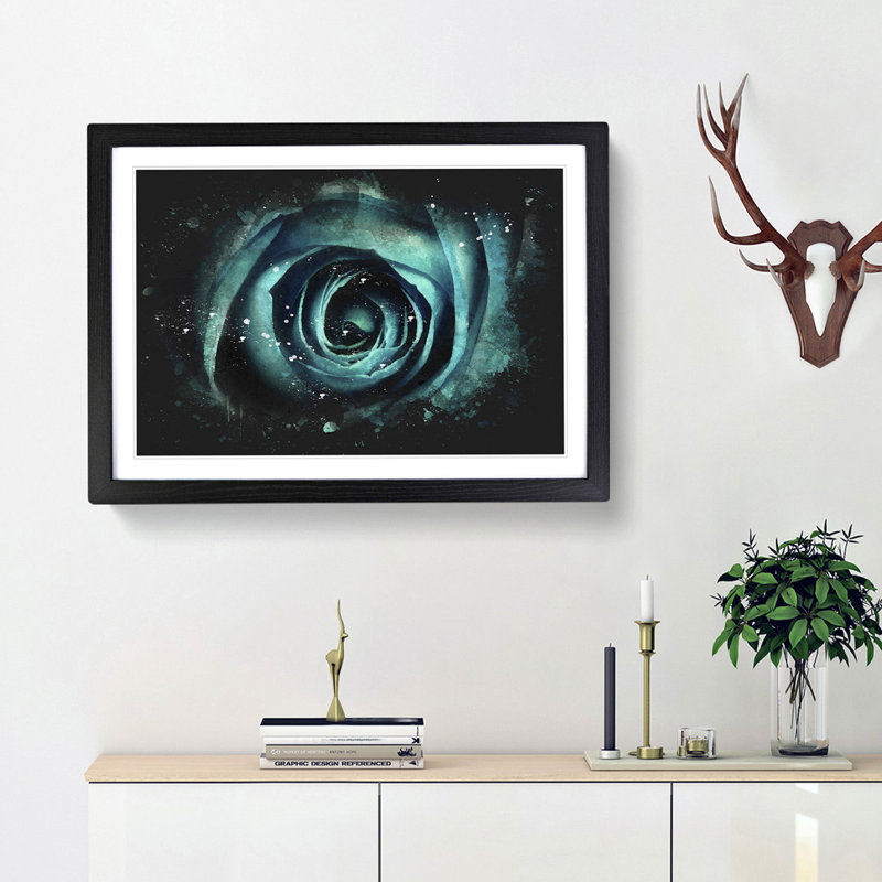 A Teal Rose - Single Picture Frame Print on MDF, Black Framed, 62cm H x 87cm W x 2cm D