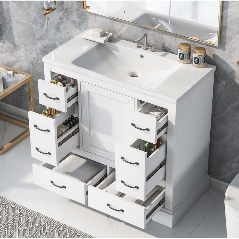 Meuble-lavabo sur pied simple 36 po avec plateau en céramique Bernando