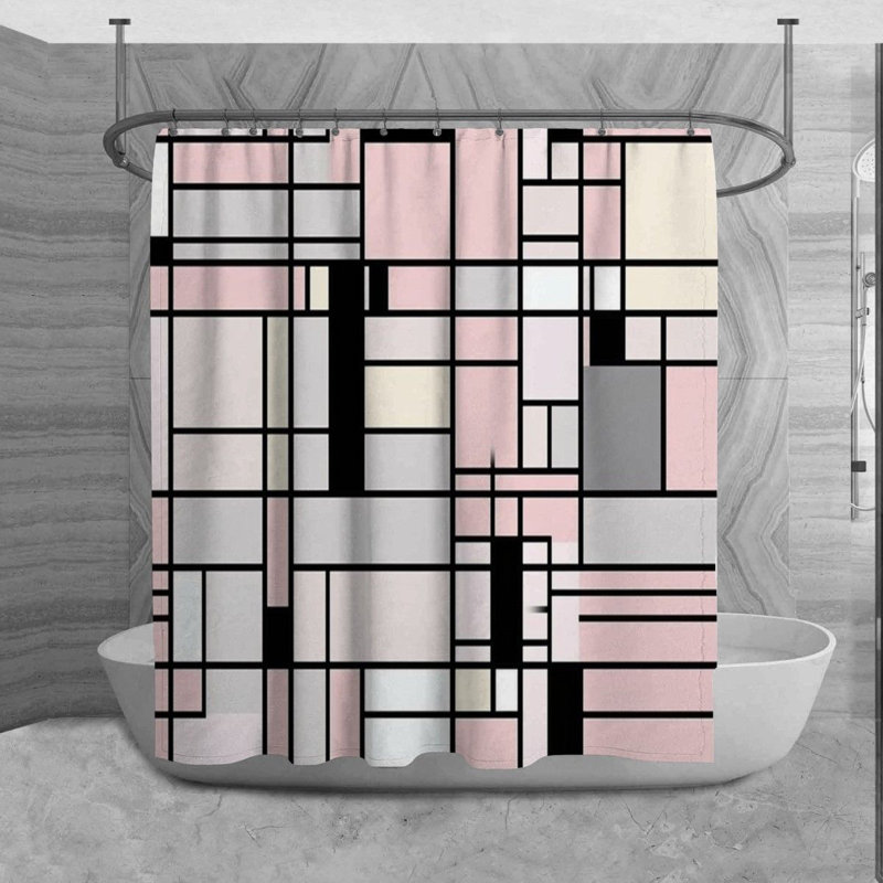 Rideau de douche Kharlee, H 73 po x l 70 po, Noir/rose
