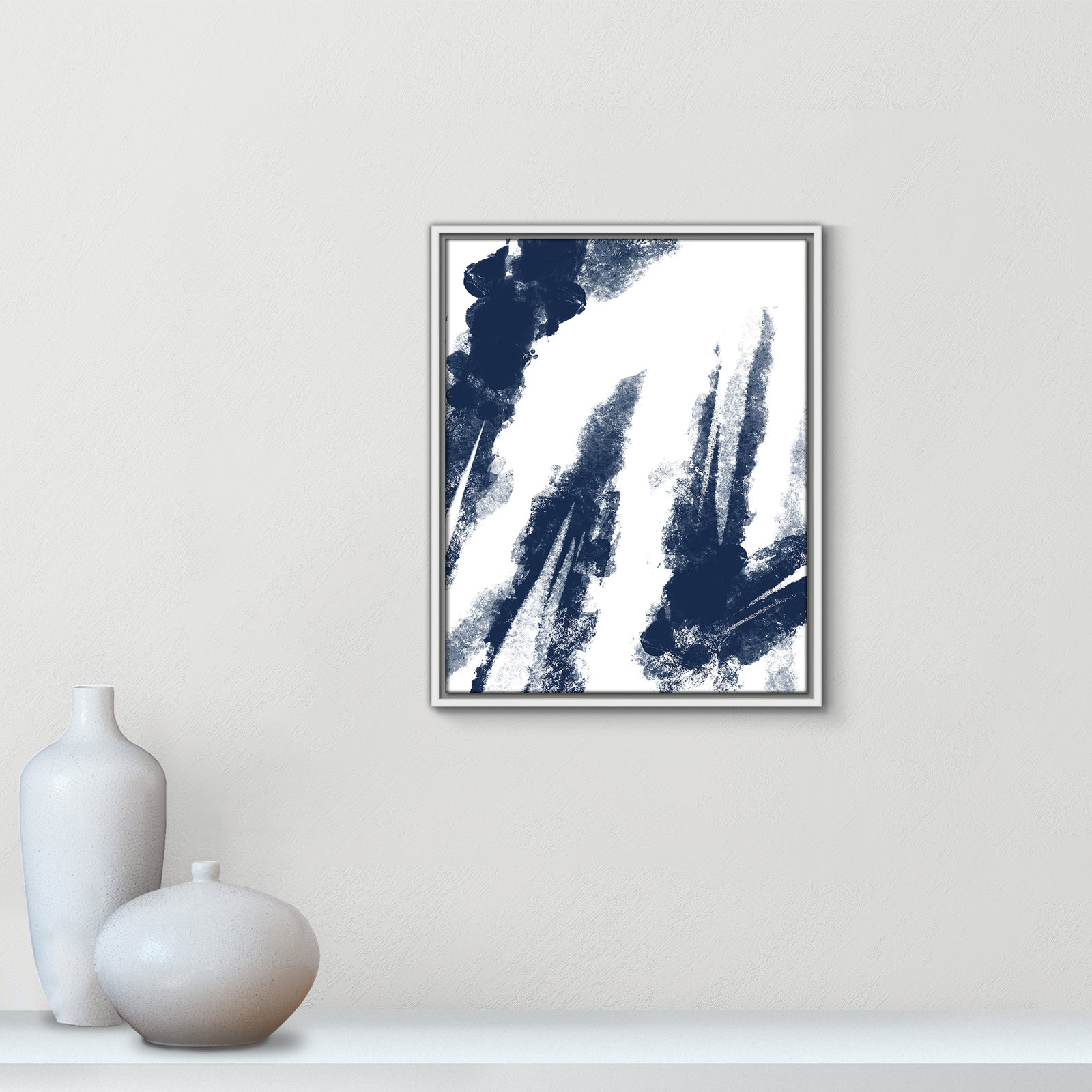 Ferne "Navy Striking Seams 2" Print, 21.5" H x 17.5" W x 2" D, White Framed Canvas
