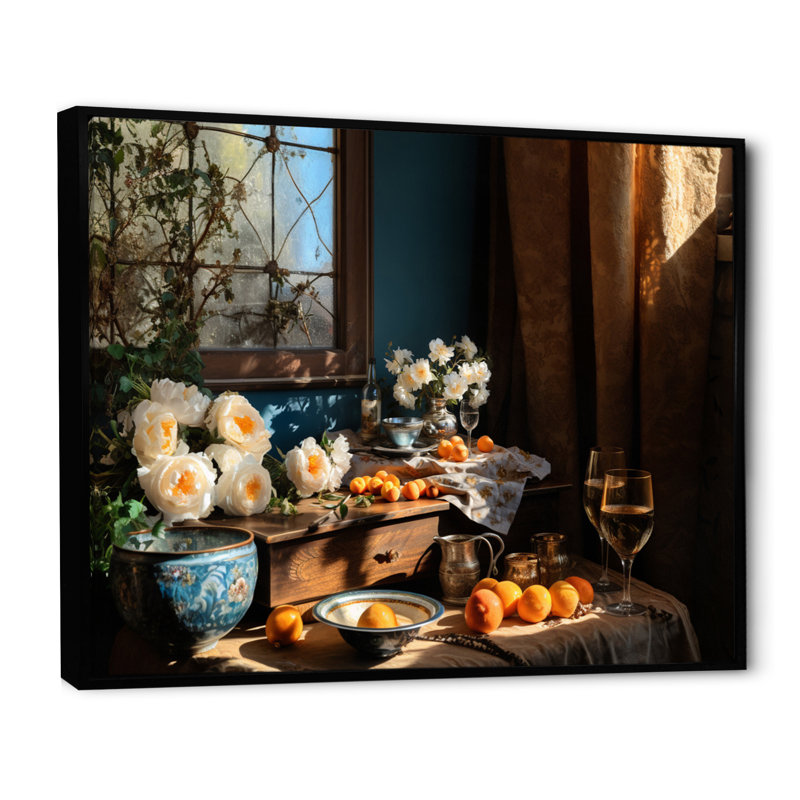 Nature morte floral sérénité V, H 34 po x l 44 po x P 1,5 po, Cadre flottant noir