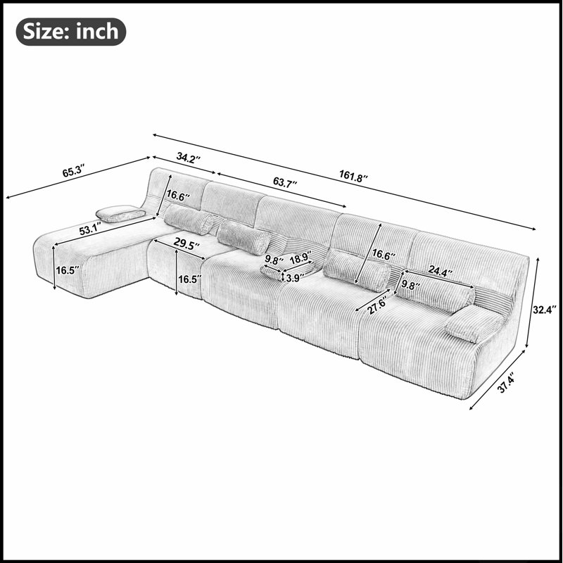Canapé d'angle surdimensionné de 411,3 cm (161,8 pouces) en forme de L, modulable, pour un salon confortable et flexible