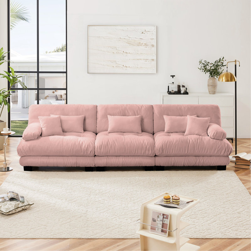 Upholstered Modular Sectional Sofa Couch, Pink, 4, 35.4" H x 173" W x 36" D