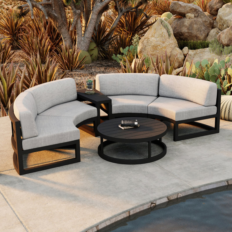 Avion Outdoor 4 - Piece Conversation Set, Cast Silver Sunbrella®, Black