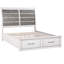 Grand lit avec rangement en plateforme rustique au fini gris antique et blanc