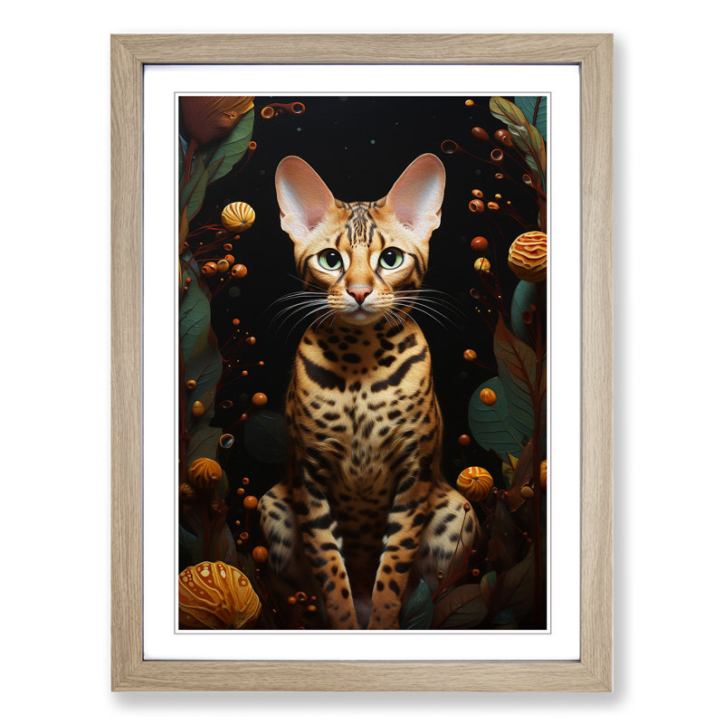 Bengal Cat Surrealism - Framed Print, Oak Framed, 46cm H x 34cm W x 2cm D