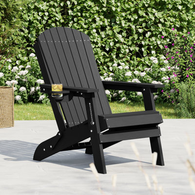  Chaise Adirondack pliante en PEHD avec design ergonomique et porte-gobelet, chaise Adirondack robuste pour patio, piscine et cour
