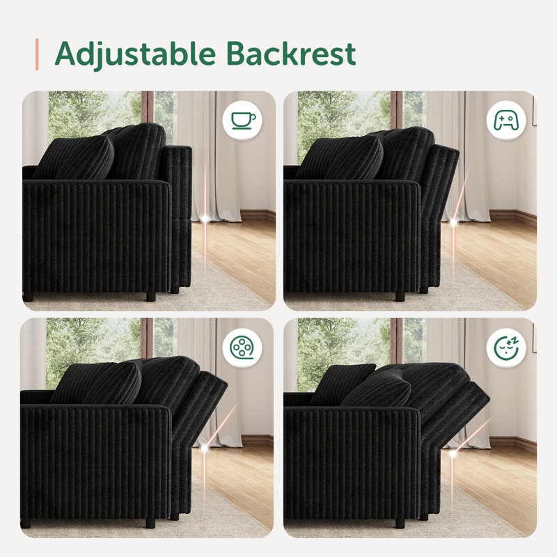 Brunella Corduroy Sectional Sleeper Modular Sofa Bed With Storage Space, Black Corduroy