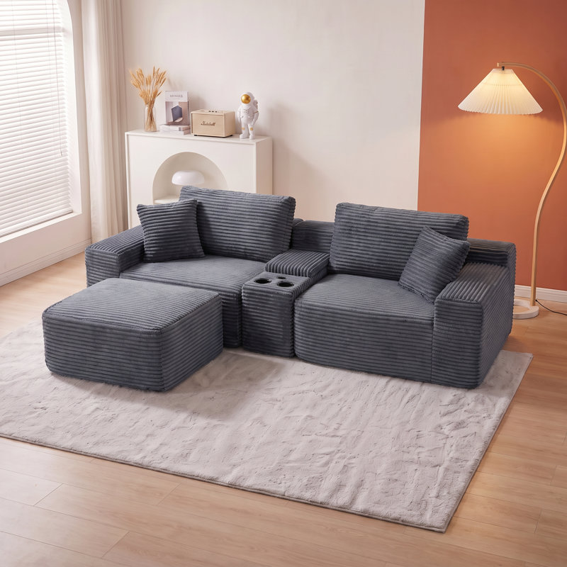 Canapé-lit modulaire à assise profonde modulaire avec porte-gobelets, ports USB, rangement et repose-pieds mobile, aucun assemblage requis pour le salon