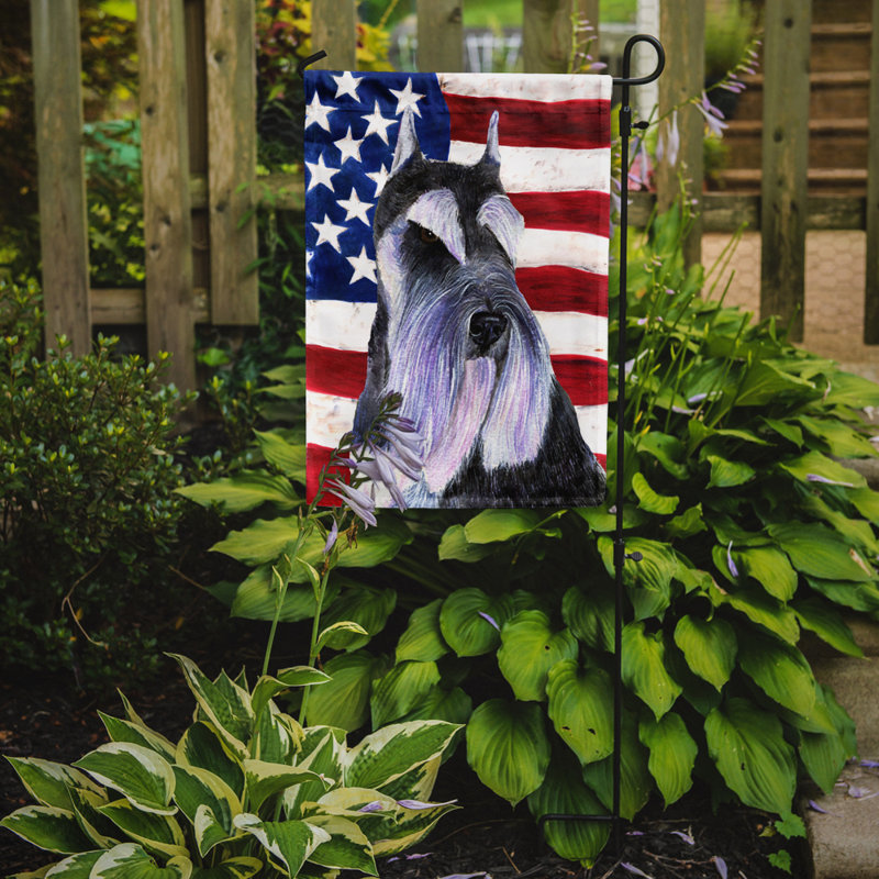 2 côtés en polyester de 2 côtés american drapeau de jardin, Schnauzer bleu / blond