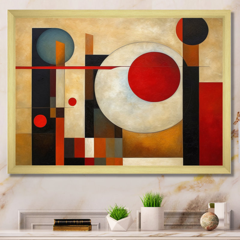 Brun et rouge explorant les dimensions sur toile, H 12 po x l 20 po x P 1 po, Cadre photo doré simple