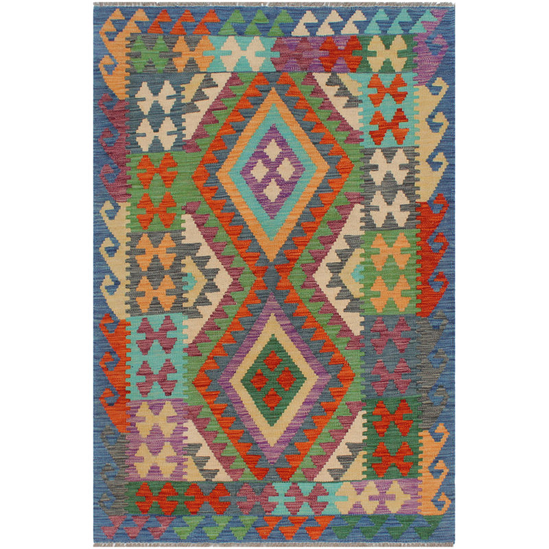 Tapis tribal / géométrique / en laine tissé à la main de style rectangle 3 pi 1 po x 5 pi 2 po Cedorah