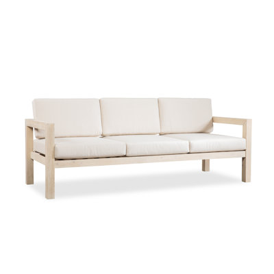 Brushed Finish Solid Eucalyptus Wood Patio Sofa with Cushions