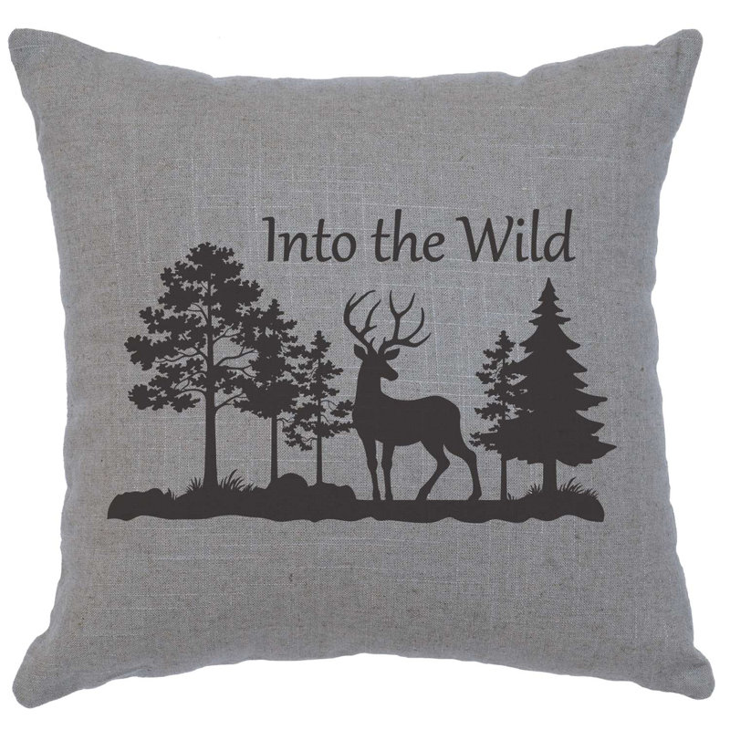 Wooded River Image Pillow - Into Wild - Linen Gray, Gray