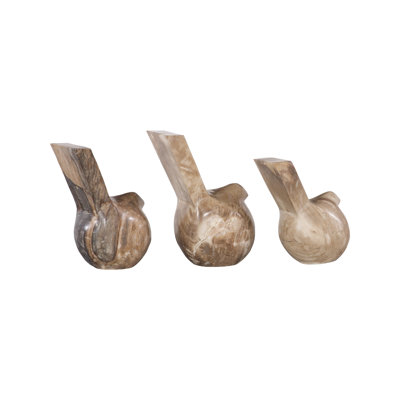 3 Piece Set Petrified Birds Figurine