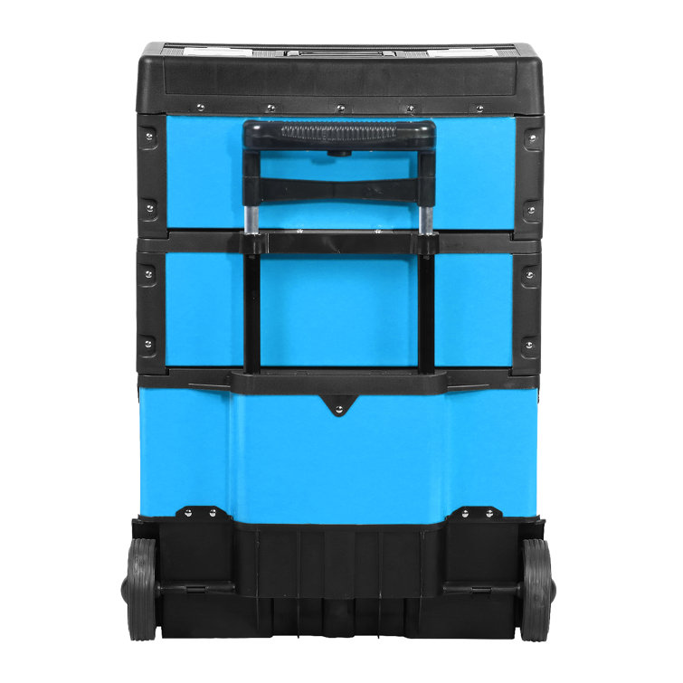 DNA Motoring Tools-00224 ‎19.5 x 12 x 28.5 3-Tier Stackable Separate Hand Case Tool Boxes Trolley, 3-in-1 Storage Compartments, Blue