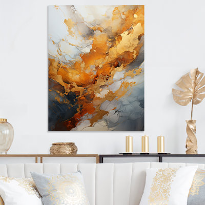 Gold And White Geode Lava III - Stone Geode Metal Wall Art