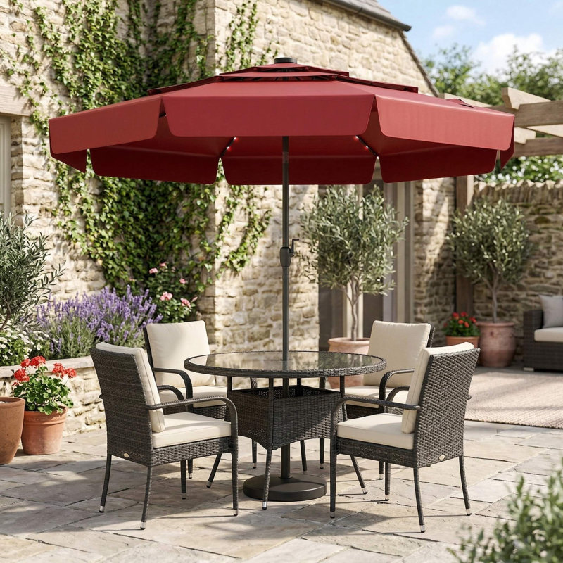 Parasol de terrasse à énergie solaire anti-décoloration résistant aux rayons UV de 10 pieds avec toit ventilé à 3 niveaux et lumières DEL pour un abat-jour de terrasse près de la piscine