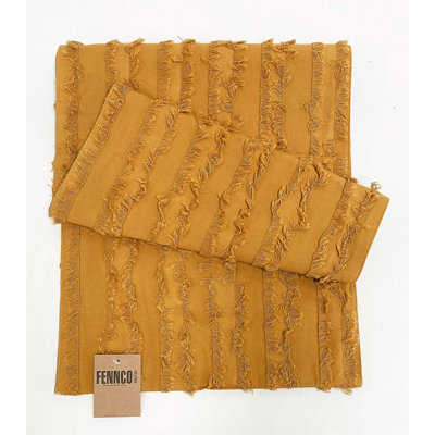 Beige Fringe Stripe Cotton 15"x72" Table Runner