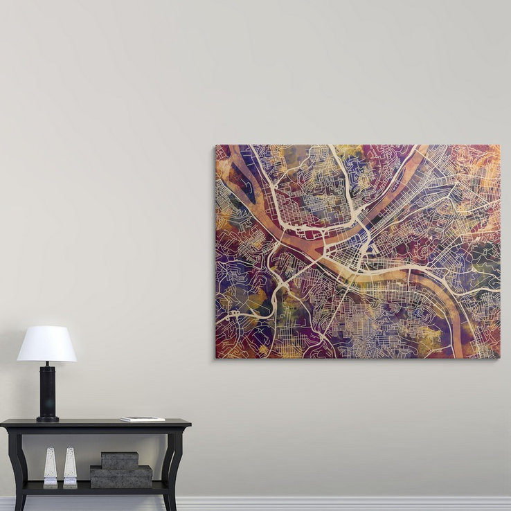 «Pittsburgh Pennsylvania Street Map» par Bellen, impression, H 36 po x l 48 po x P 1,5 po, Toile