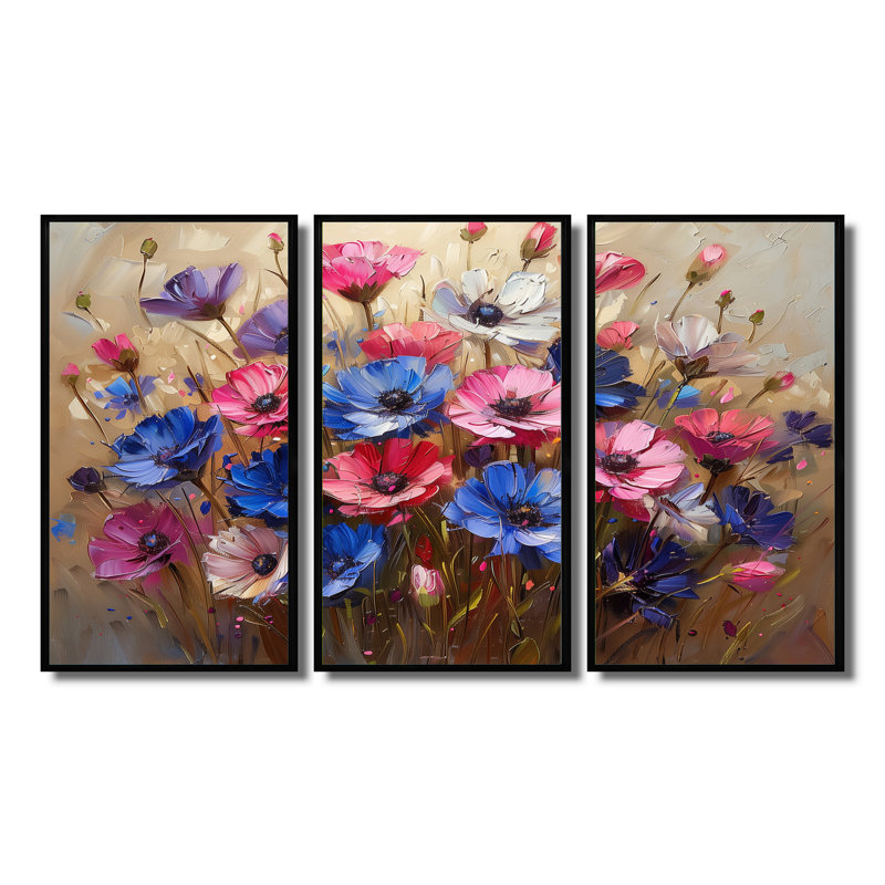 - Ensemble d'art mural bleuets, Toile avec cadre flottant noir, H 28 po x l 36 po x P 1 po