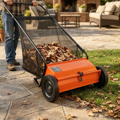 26" Push Lawn Sweeper – 7 Cu Ft Hopper, Steel Frame, Adjustable Brushes
