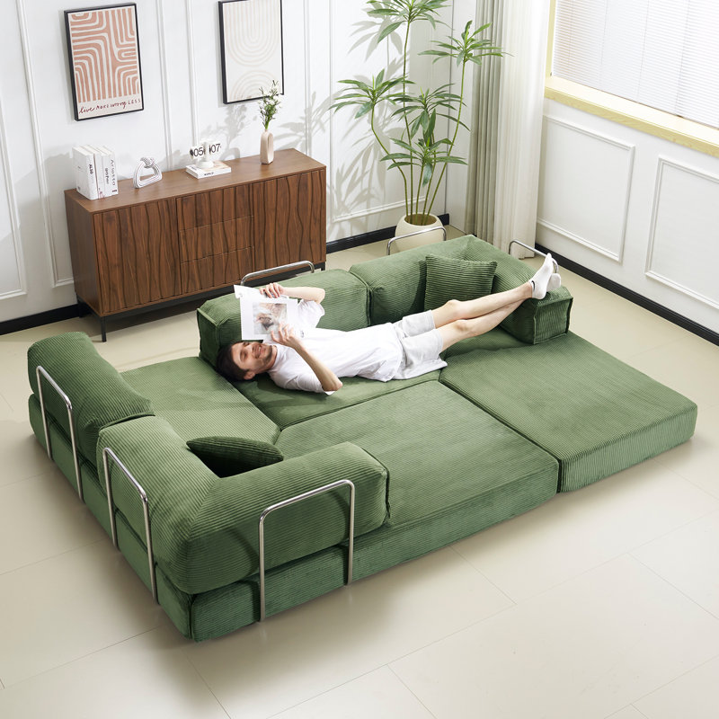 Canapé-lit modulaire pliable en L de Boneless, Vert