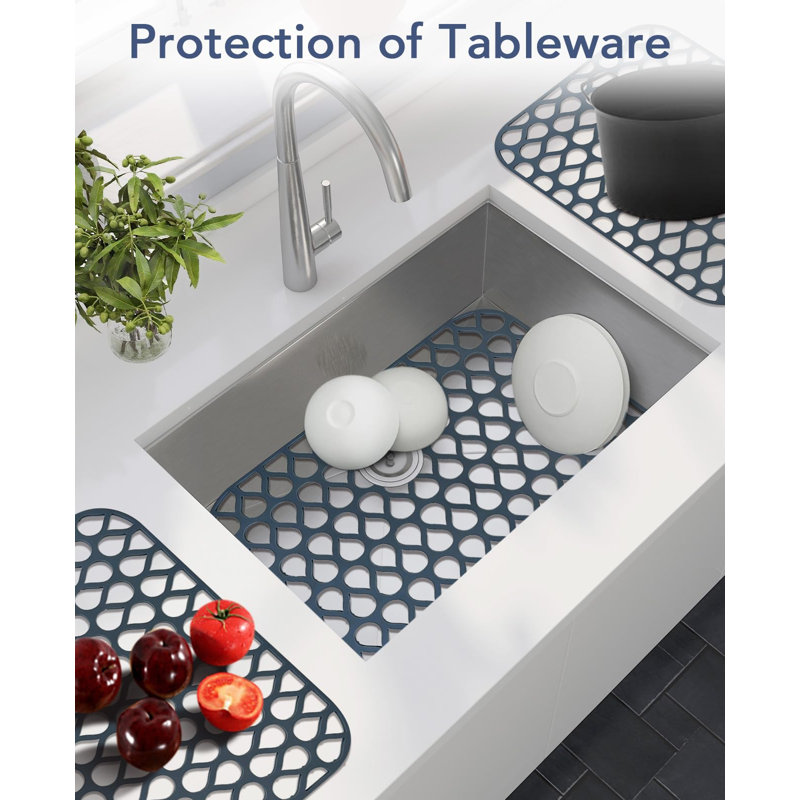 Kitchen Sink Mat 14 in x 12 in Non Slip Heat Resistant Silicone Protector Mat for Stainless Steel Sink Dishwasher Safe Kitchen Accessory Grey