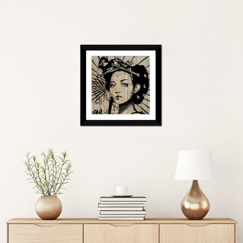 «Lotus», impression sur toile, H 16 po x l 16 po x P 1 po, Papier d'art encadré noir, Blanc