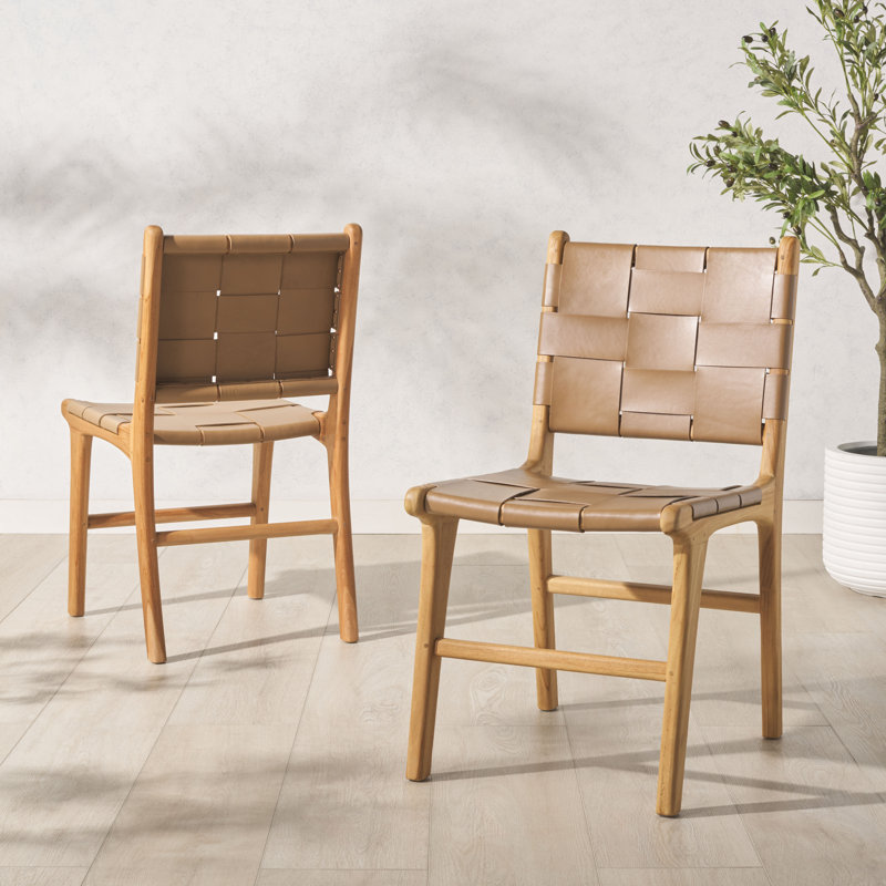 Chaise en cuir tissé d'Yvona, Brun