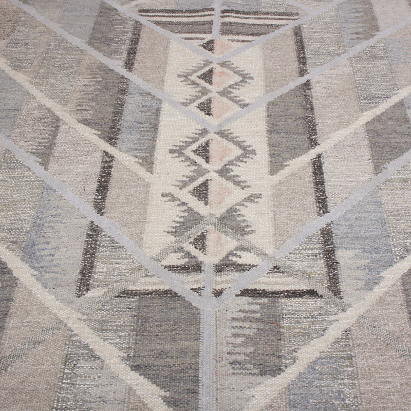 Rug & Kilim’S Scandinavian Inspired Geometric Beige Gray And Blue Wool Rug, Rectangle 10' x 14'