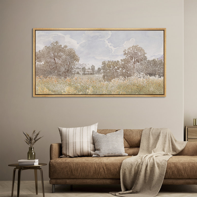 «Abstract Country Landscape Relaxing Calm», impression sur toile encadrée surdimensionnée, H 30 po x l 60 po, Naturel