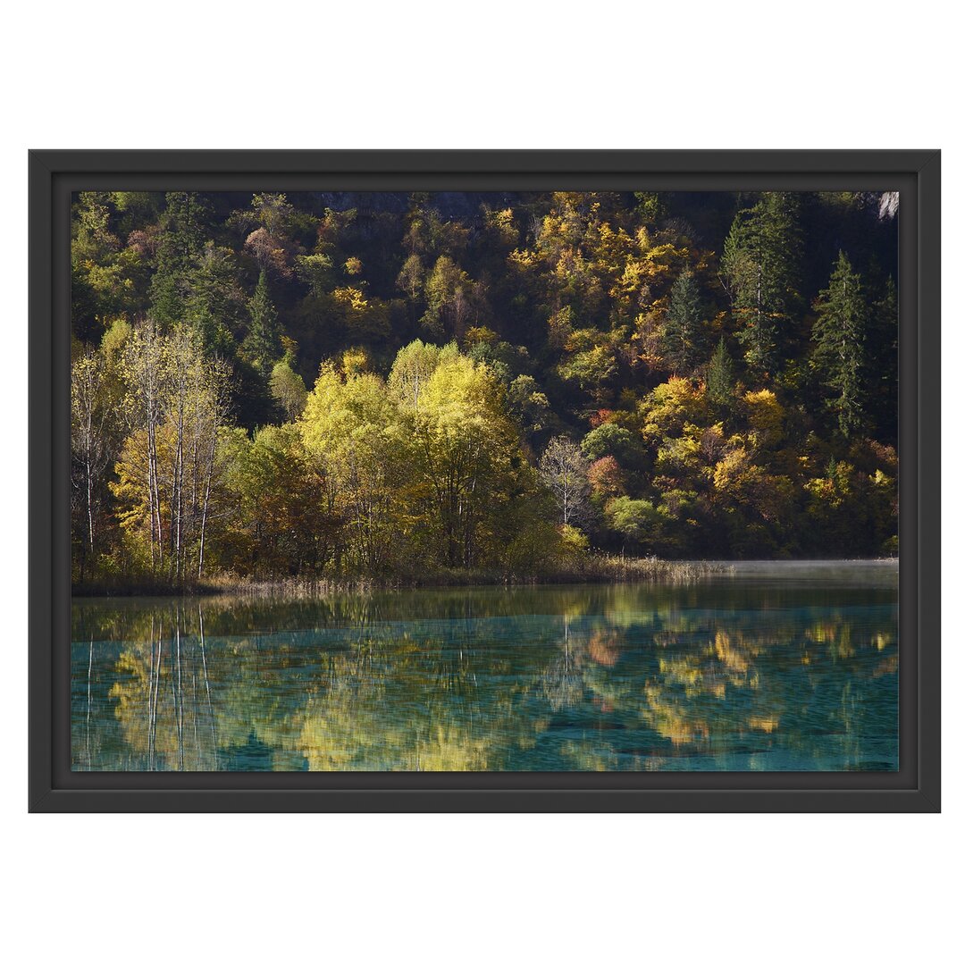 Gerahmtes Wandbild herbstlicher Wald am See