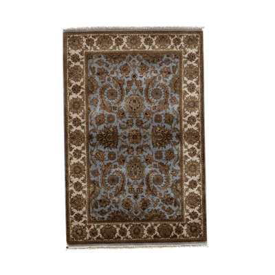 Tapis bleu clair / ivoire / brun noué à la main de haute qualité Trinity