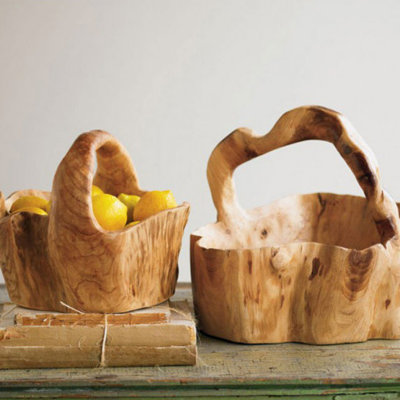 Ensemble de paniers en bois massif terreux