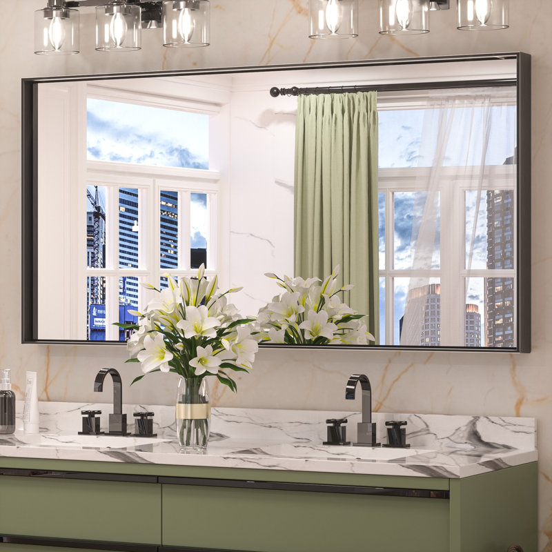 Stemn Framed Bathroom Vanity Mirror Accent Mirror, Black, 48" x 24"