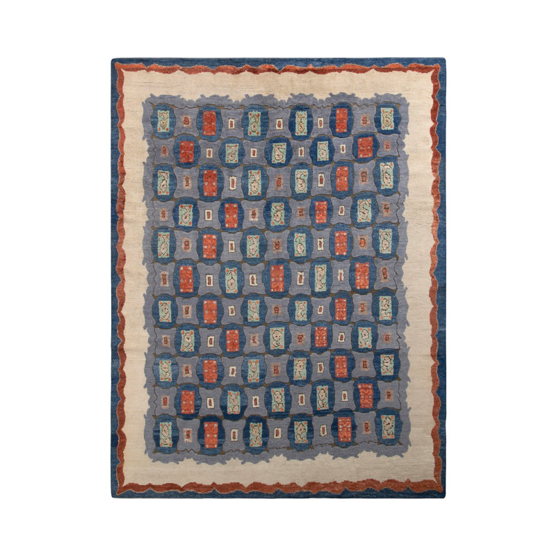 Rug & Kilim’S Art Deco Rug In Blue All Over Geometric Pattern, Rectangle 14' x 20'