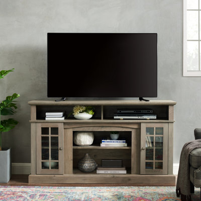 65" Tv Stand With Grey Wash, American Style, 59.78"W*15.75"D*32", Smooth Surface And Large Storage Cabinets Classic Media For Tvs, Wash Finish, Cable Management