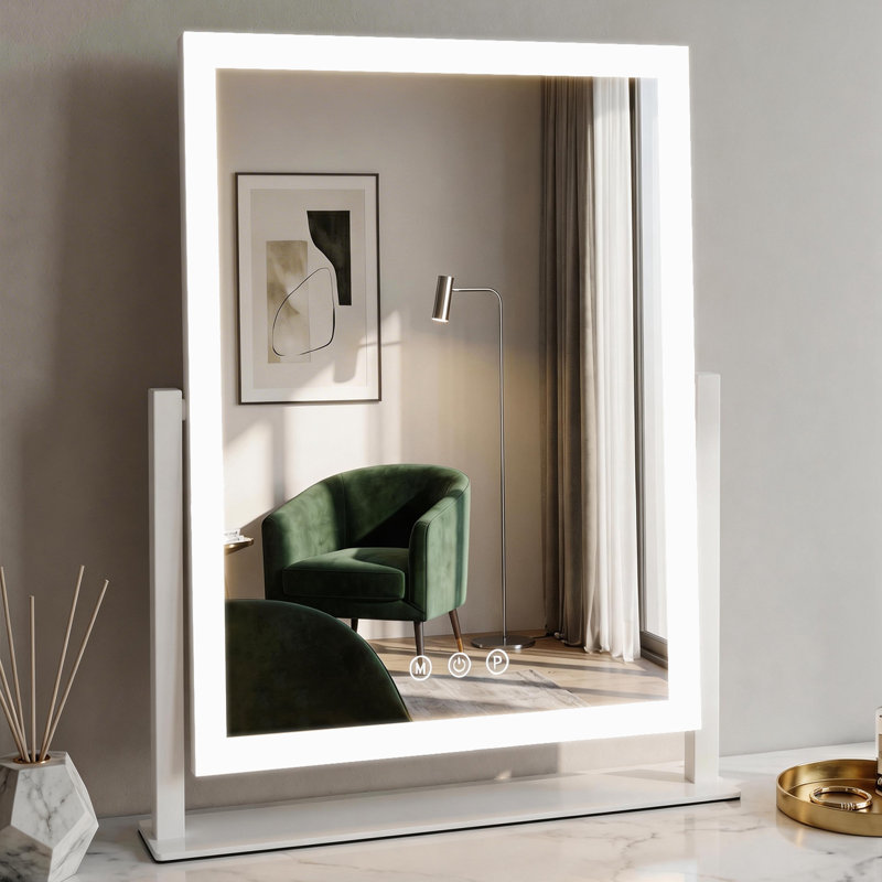 Rectangle Vanity Mirror with Lights, LED Makeup Mirror, Three Colors Lighting Mode, 360°Rotation, Lighted Makeup Mirror