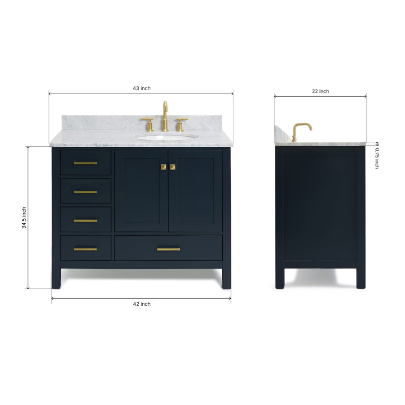 Flynt 43'' Single Bathroom Vanity with Carrara Marble Top, Midnight Blue