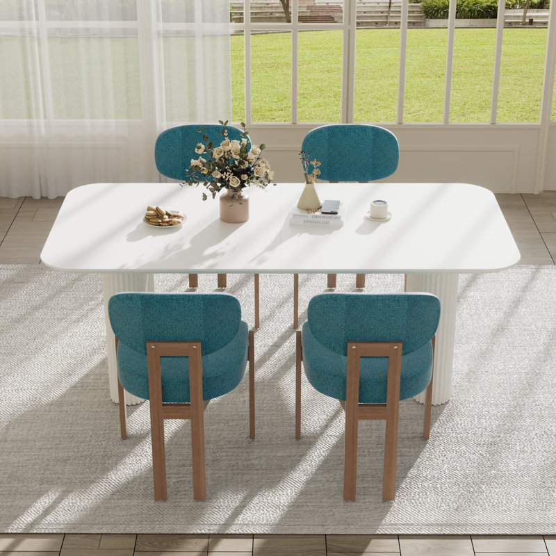 Ensemble de table de salle à manger 70,9 po, 5 Pieces: Table, 4 Chairs, Blanc, Beige