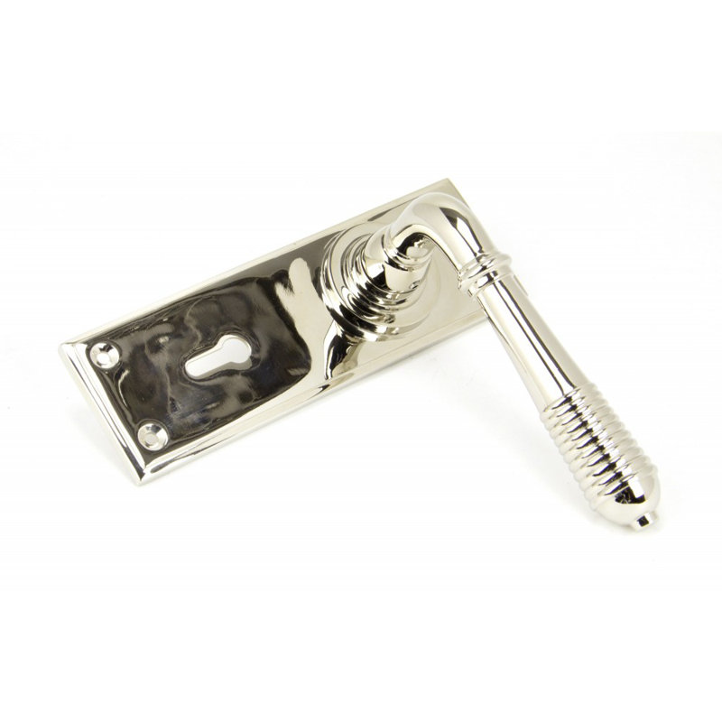 Reeded Lock Door Handle Kit, Polished Nickel