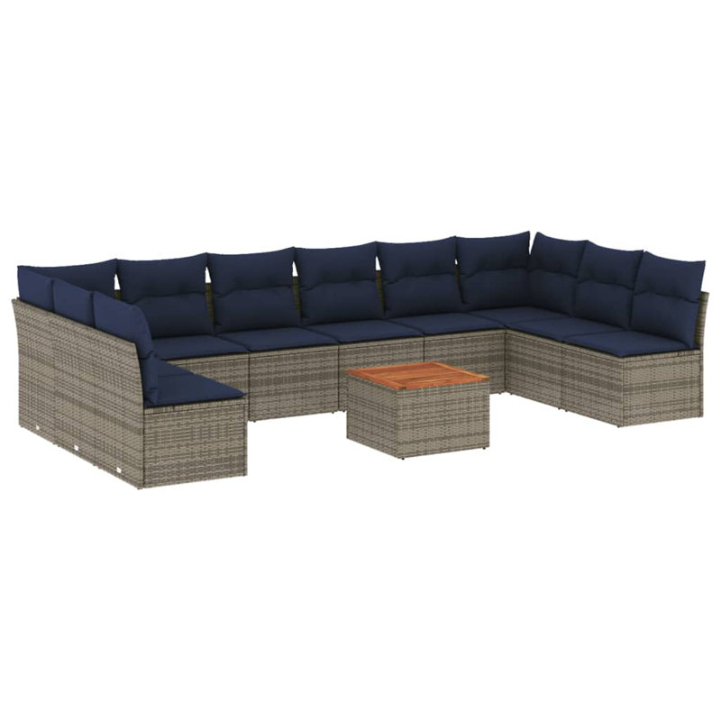Ensemble de canapé de patio 11 pièces avec coussins en rotin de polyester, Marine, Gris