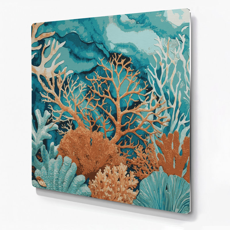 Hawaiian Coral Patterns Blue Metal Wall Art