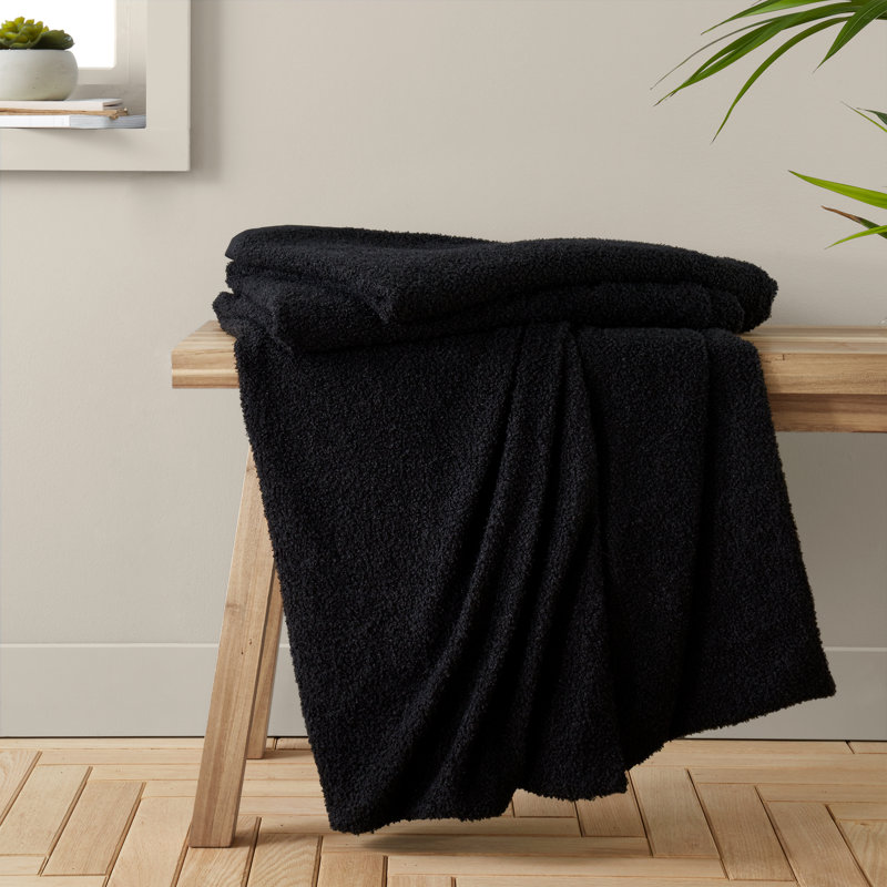 Soft Boucle Warm Blanket Throw, Black